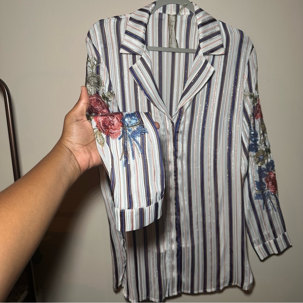 Aratta Silent Journey Striped Floral Embroidered Button Down Top Bundle Size S-M - Picture 10 of 16